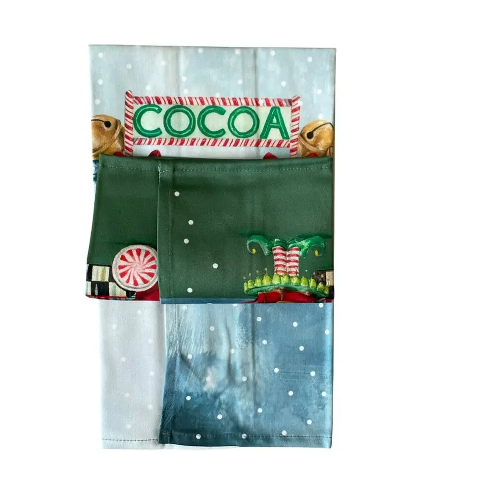 NEW Mackenzie-Childs Hot Cocoa Food Truck Kitchen Dish Towel 18x26 Cotton